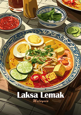 Laksa Lemak Malaysian Cuisine Illustration
