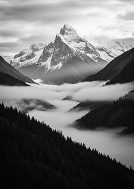 Black and White Misty Mountain Landscape