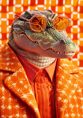 Alligator in Orange Style Suit