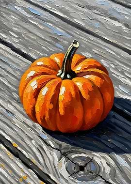 Pumpkin on Weathered Wood Painting