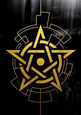 Golden Pentagram on Black Background