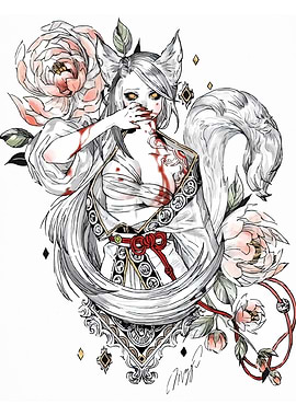 Fox Spirit Girl with Flowers