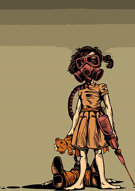 Girl with Gas Mask and Teddy