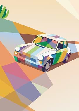 Colorful Car in Geometric Landscape