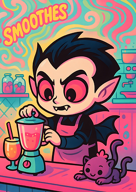 Vampire Smoothie Shop Cartoon Illustration