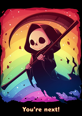 Cute Grim Reaper with Rainbow Background