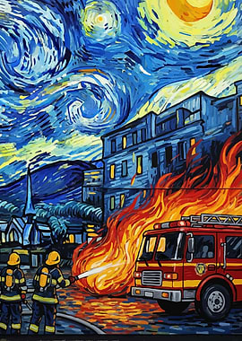 Firefighters Work Starry Night