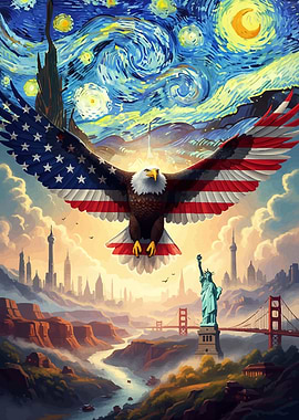 American Eagle Over Landscape