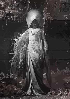 Monochrome Figure in Cloak and Hood