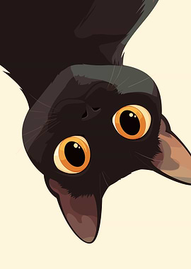 Upside-Down Black Cat with Orange Eyes