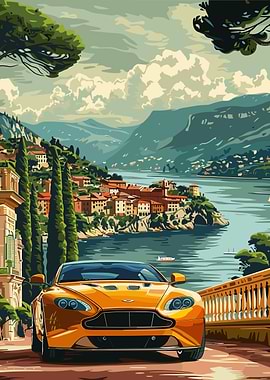 Orange Car Overlooking Lake Como