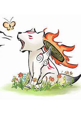 Okami Amaterasu and Butterfly Illustration