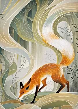 Fox in Forest Watercolor Painting