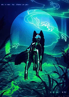 Ethereal Wolf in Moonlit Landscape