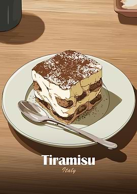 Tiramisu Dessert on Plate Illustration