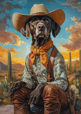 German Shorthaired Cowboy in Desert Landscape | Rustic Western Dog Portrait