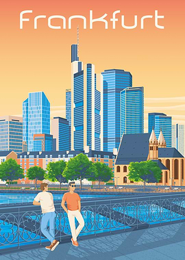 Frankfurt Germany Cityscape Illustration Travel Art Print