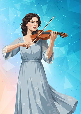 Woman playing violin in blue dress