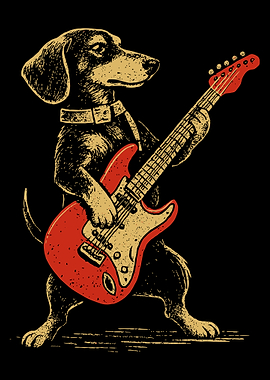 Dog playing electric guitar illustration