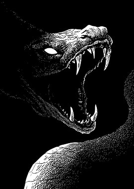Monochrome Snake with Open Mouth
