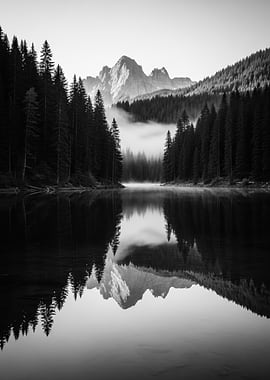 Black and White Misty Mountain Landscape
