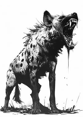 Hyena Portrait Black and White