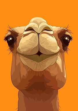 Camel Portrait on Orange Background