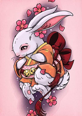 Rabbit in Kimono with Cherry Blossoms