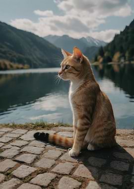 Ginger Cat by Lake