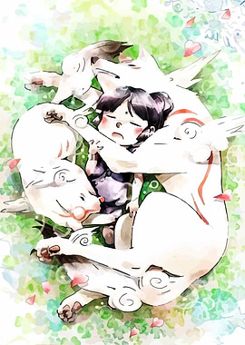 Okami Amaterasu and child sleeping art