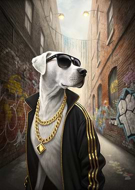 Dog in Sunglasses and Gold Chains