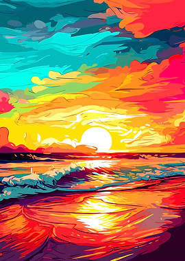 Colorful Sunset Over Ocean Waves