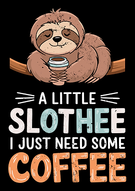 Sloth with Coffee Cartoon Illustration
