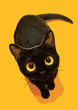Black Cat on Yellow Background