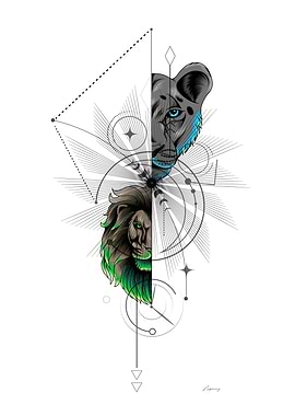 Lion and Lioness Geometric Art
