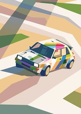 Colorful Car on Abstract Road