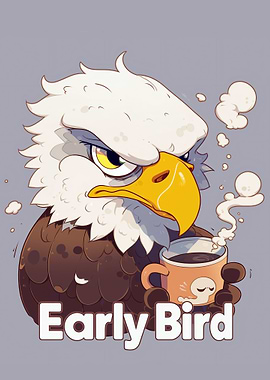 Early Bird Eagle Coffee Cartoon