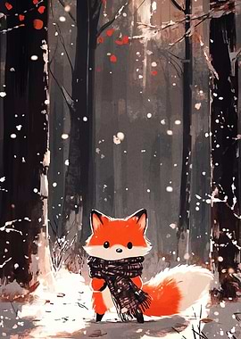 Cute Fox in Winter Forest
