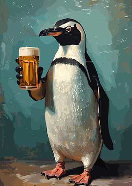 Penguin with Beer Painting
