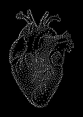 Anatomical Heart Dotted White on Black