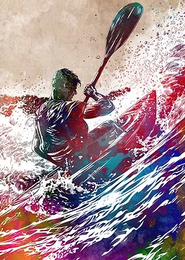 Kayaking Watercolor Art