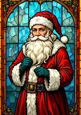 Stained Glass Santa Claus Portrait