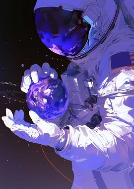 Astronaut Holding Planet in Space