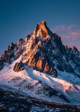 Snowy Mountain Peak at Sunrise