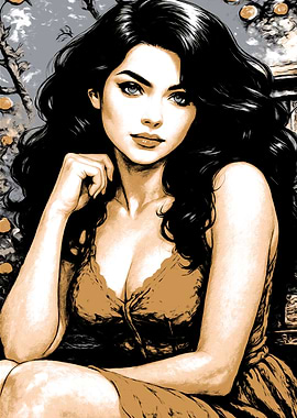 Brunette Woman Portrait with Wavy Hair