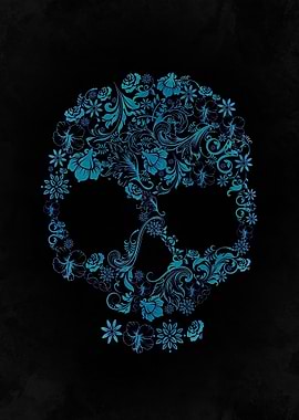 Floral Skull on Black Background