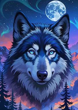 Blue Wolf Portrait Moonlight