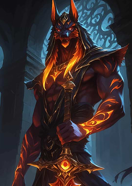 Anubis Warrior Flaming Sword