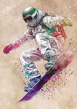 Snowboarder in Action Watercolor Style