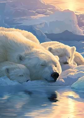 Sleeping Polar Bears Family